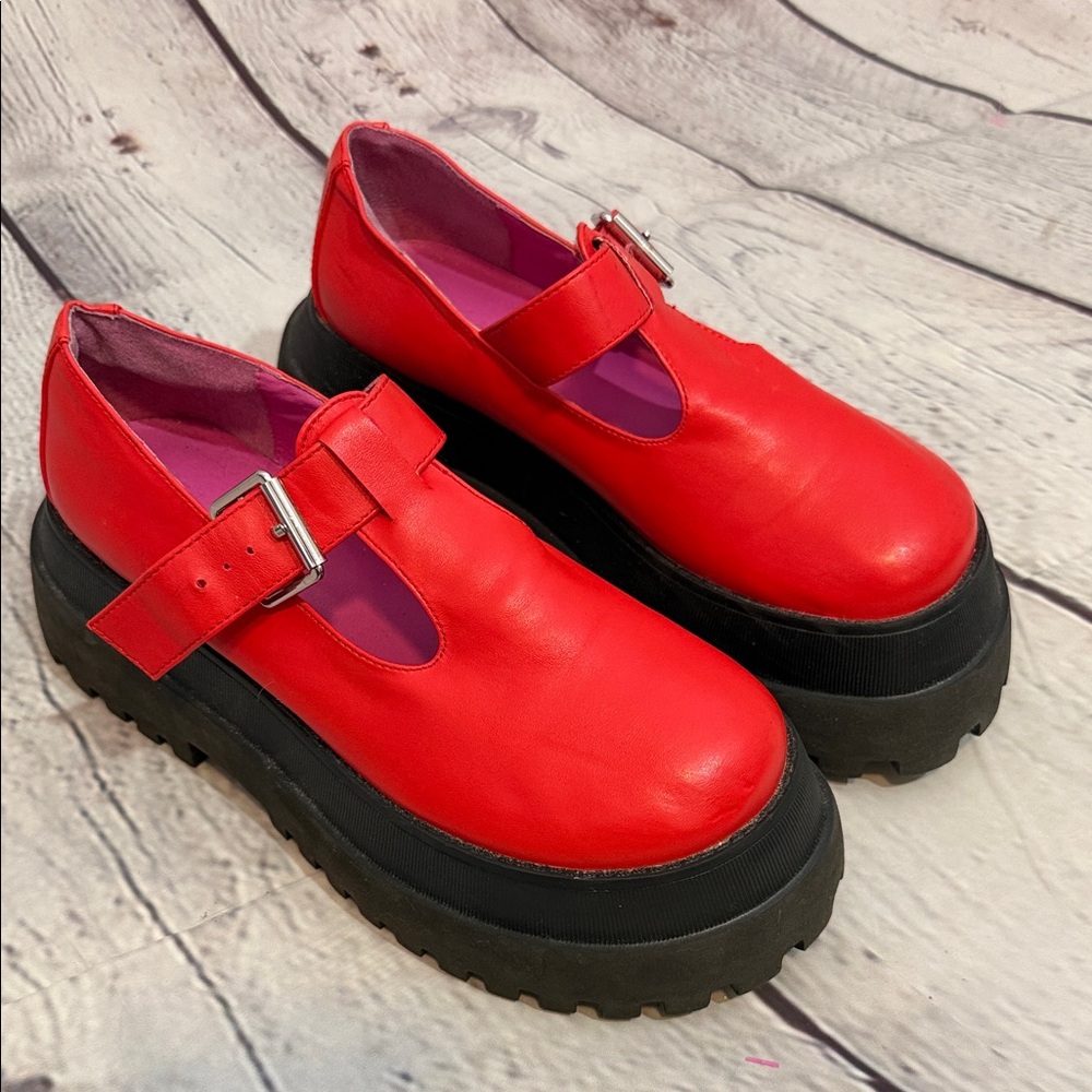 Y2K dELiA*s Dolls Kill Current Mood Red Platform Mary Jane Shoes Vegan Leather